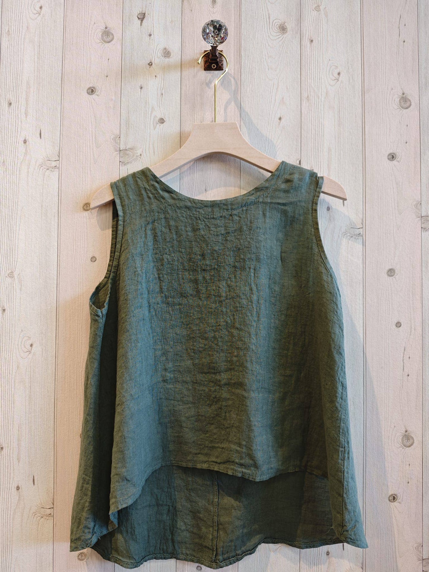 Ref-15763 100% LINEN SLEEVELESS T-SHIRT: Negro
