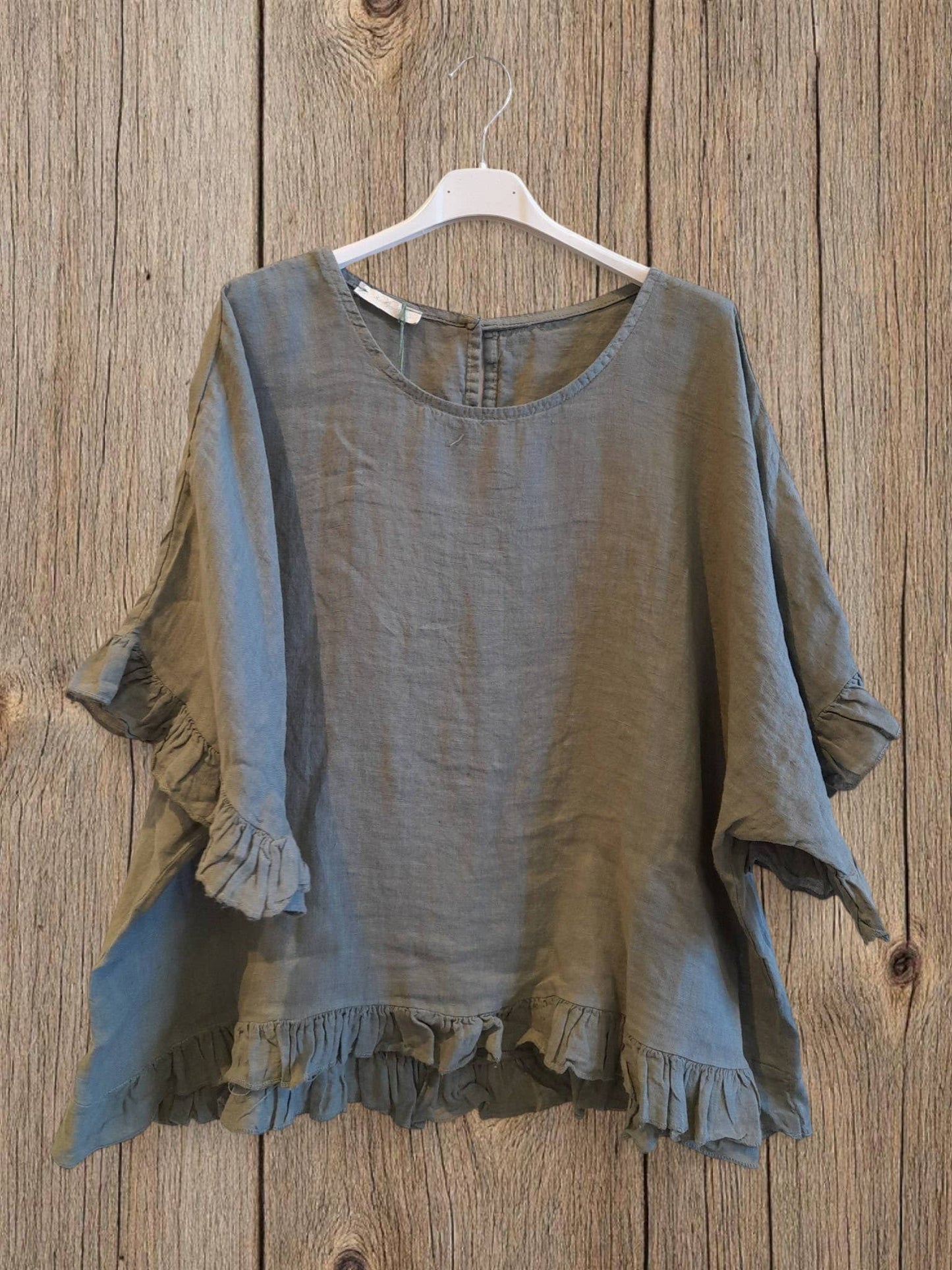 Ref-10740 RUFFLED BLOUSE 100% LINEN: BLANCO