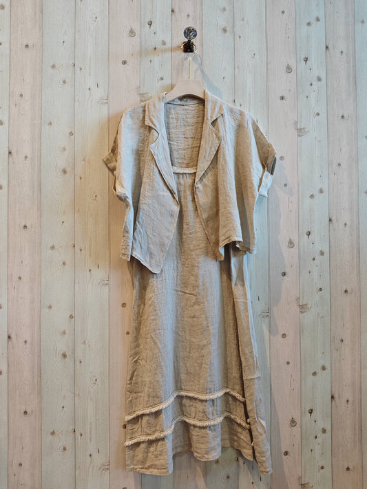 REF 17191 BLAZER AND STRAPPY DRESS SET 100% LINEN: BEIGUE
