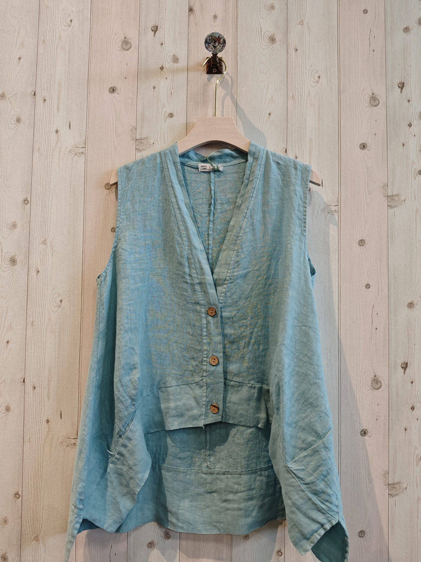 Ref-83679 SLEEVELESS BLOUSE 100% LINEN: CAMEL