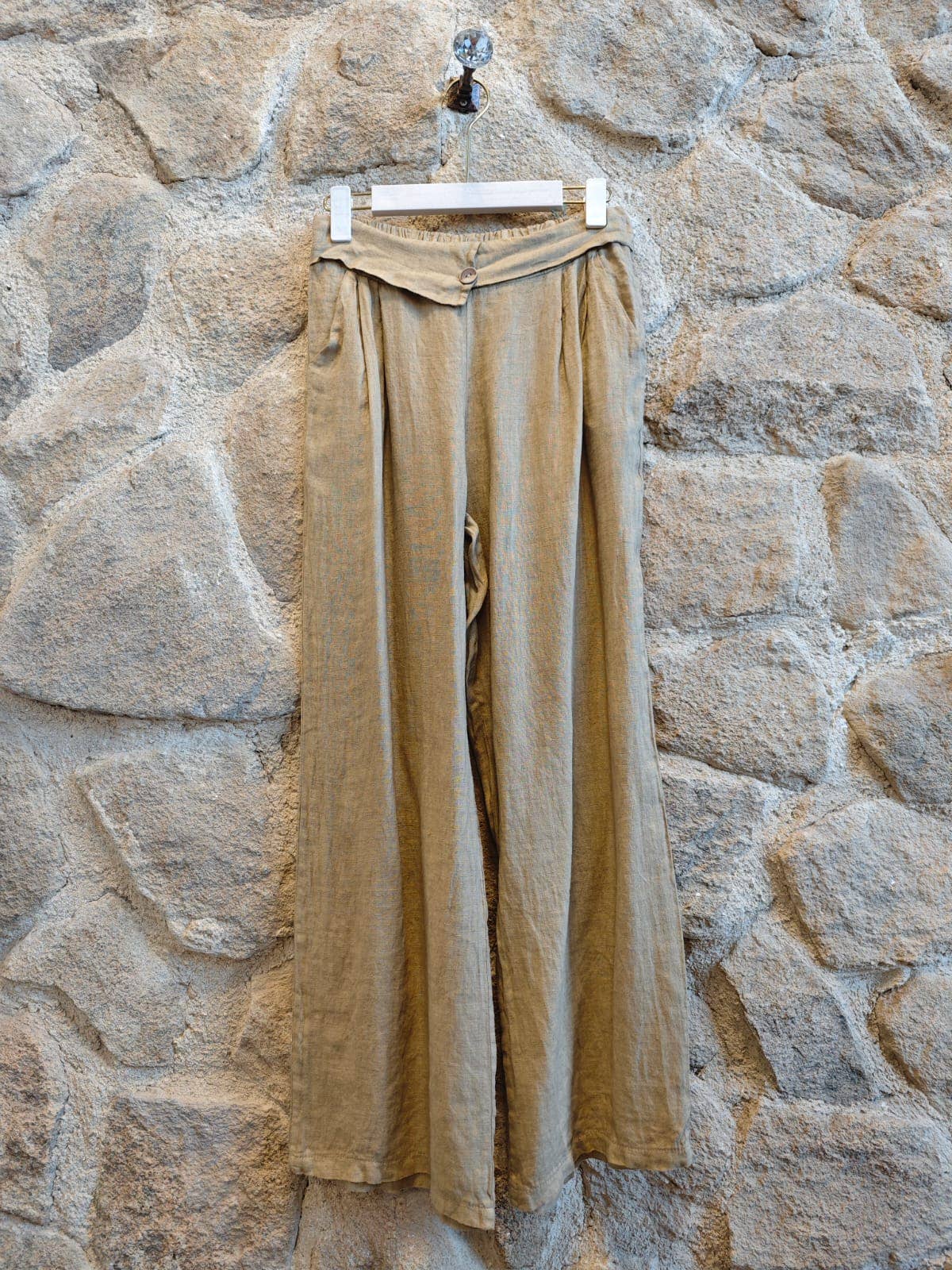 Ref-6578 100% LINEN PANTS WITH TWO POCKETS: Camel