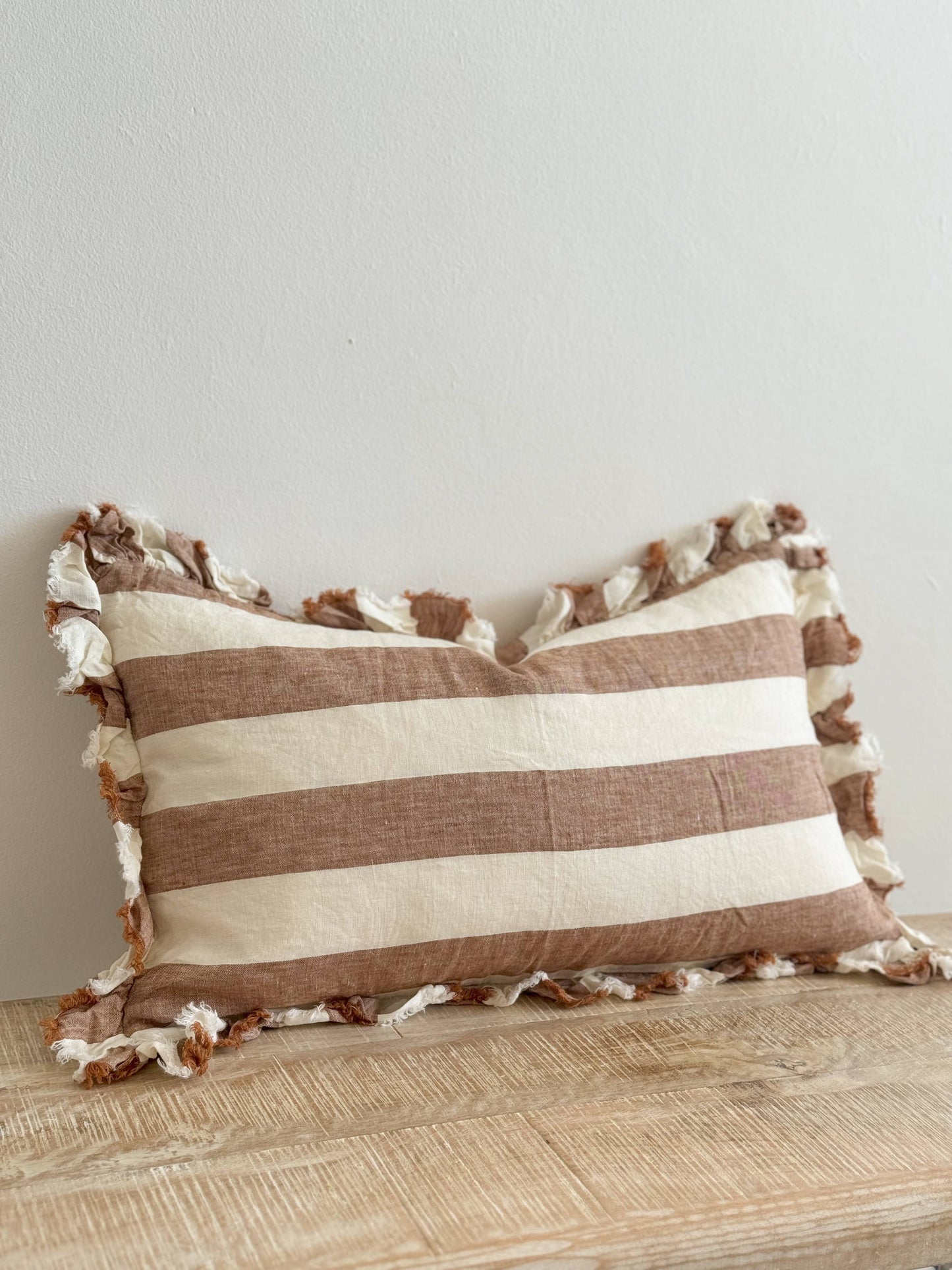 Hallie Ruffled Linen Cushion Cover 50x30 – Rust Wide Stripe