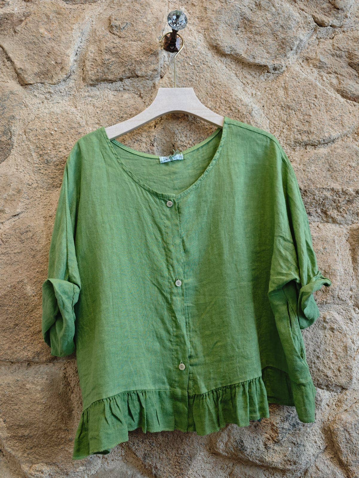 Ref-764 BASIC SHORT BLOUSE 100% LINEN: Beige