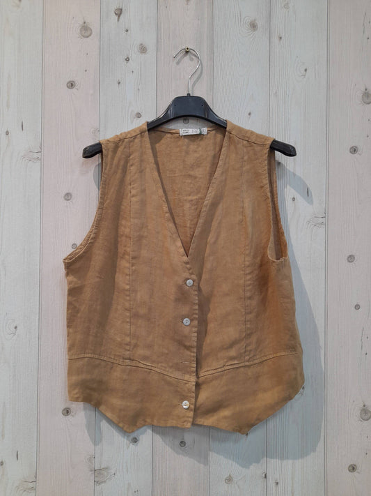 REF 79055 SLEEVELESS T-SHIRT 100% LINEN: CAMEL
