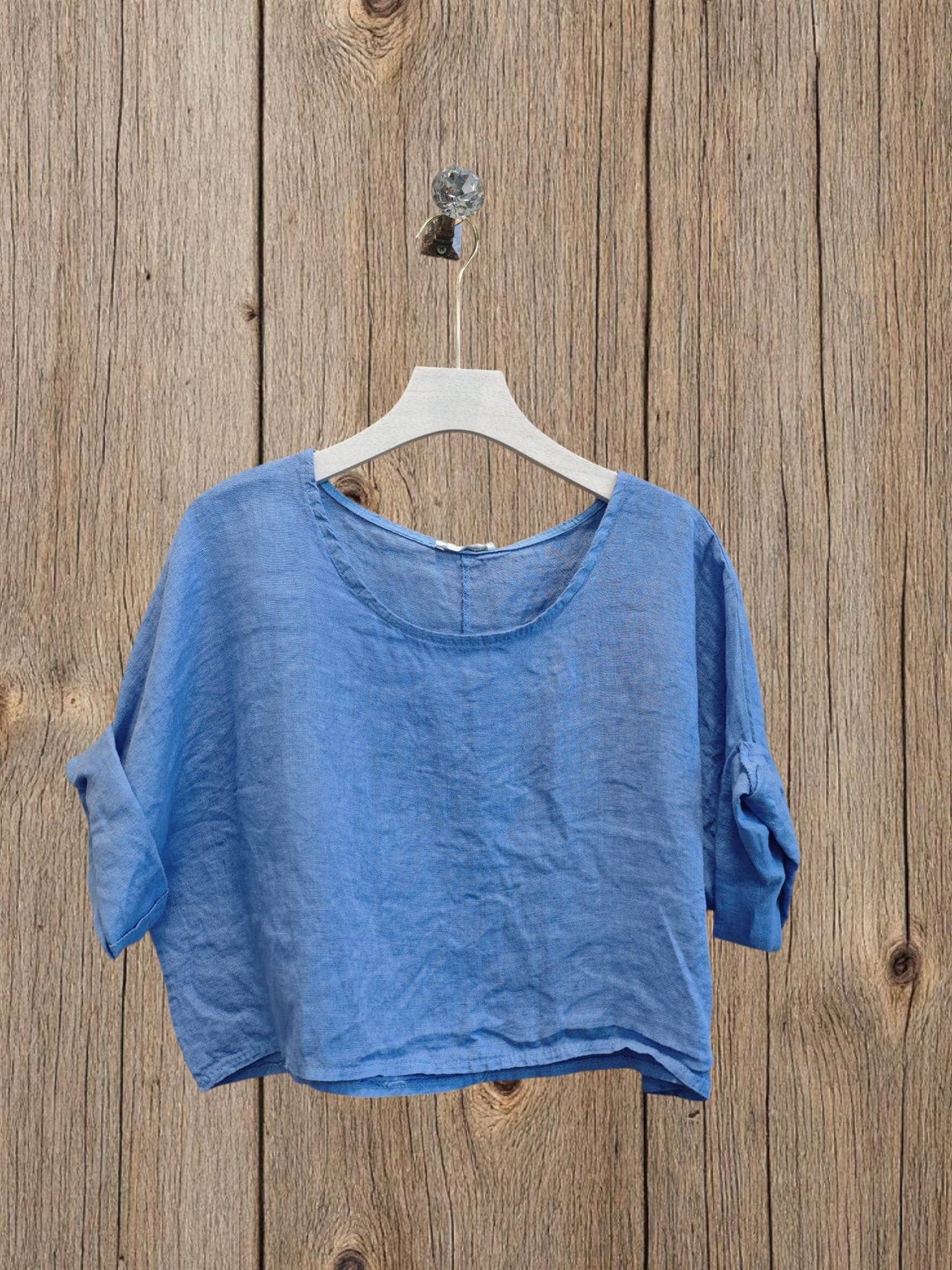 Ref-11918 SHORT LINEN BLOUSE 100%: Blue