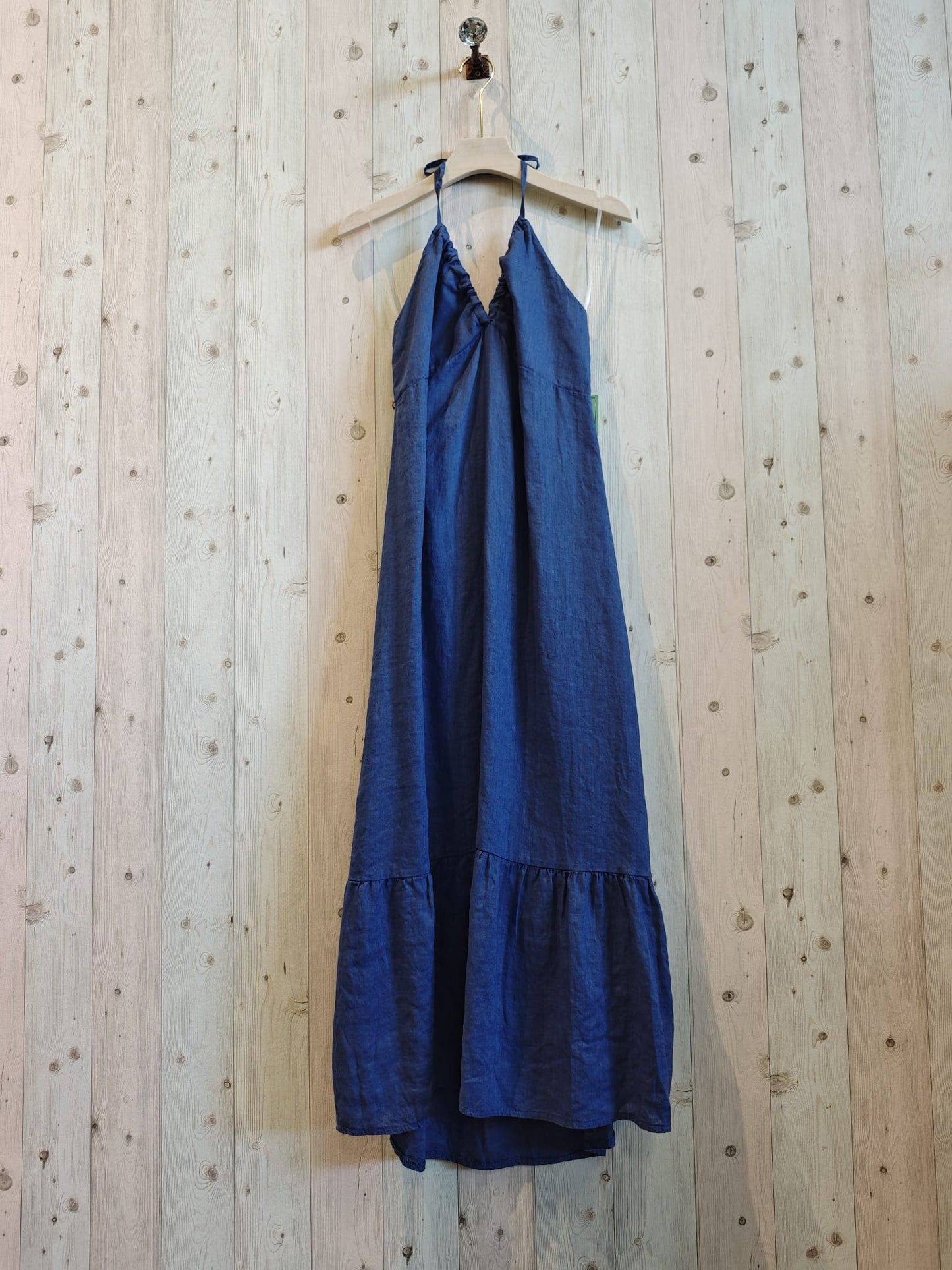 Ref-14491 100% LINEN STRAP DRESS: BEIGE