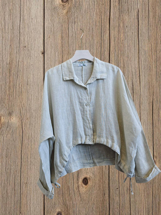 Ref-83790 SHORT BLOUSE 100% LINEN: Beige