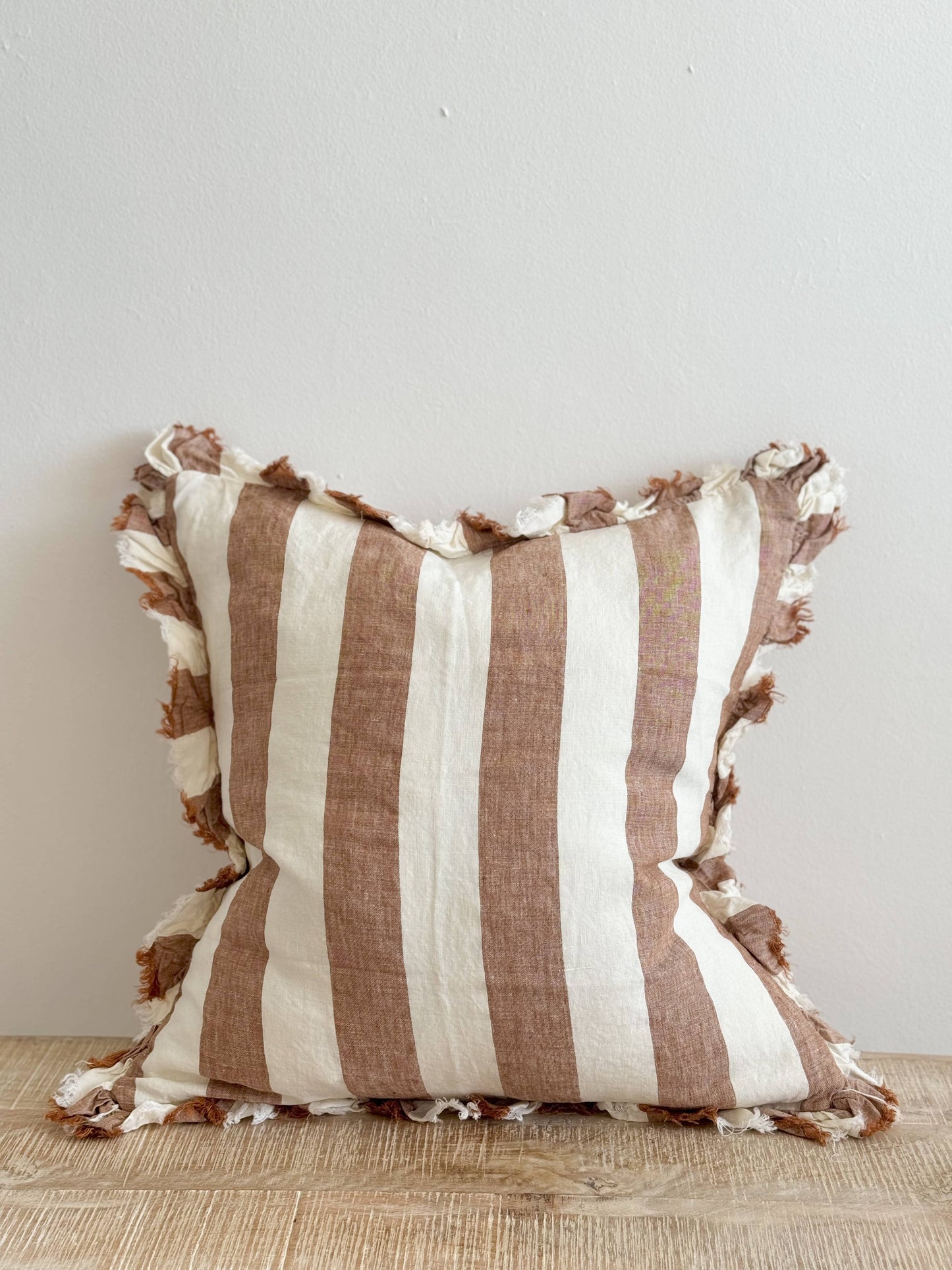 Hallie Ruffled Linen Cushion Cover 45x45 – Wide Rust Stripe