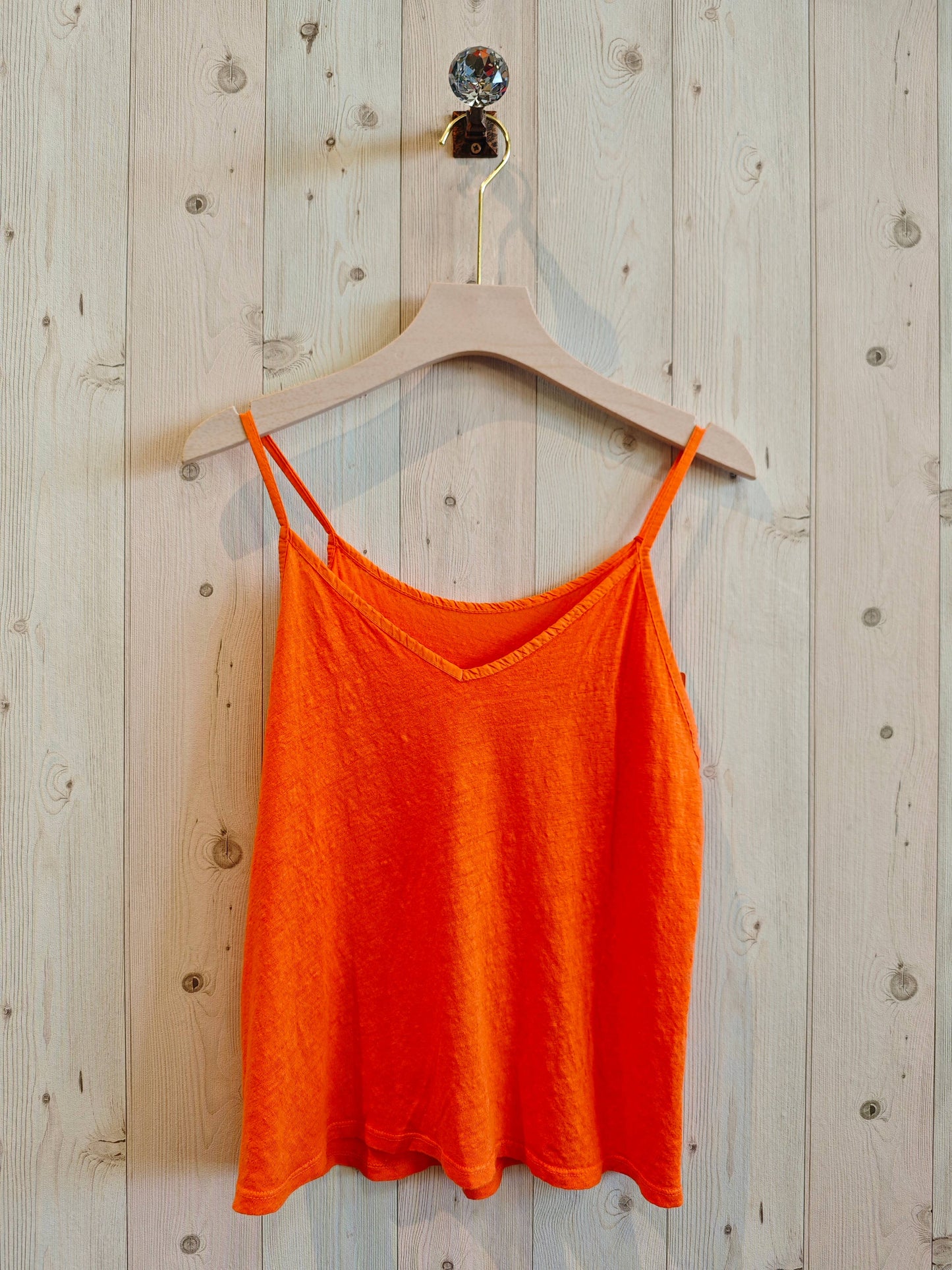REF 14893 100% LINEN T-SHIRT WITH THIN STRAPS: CAMEL