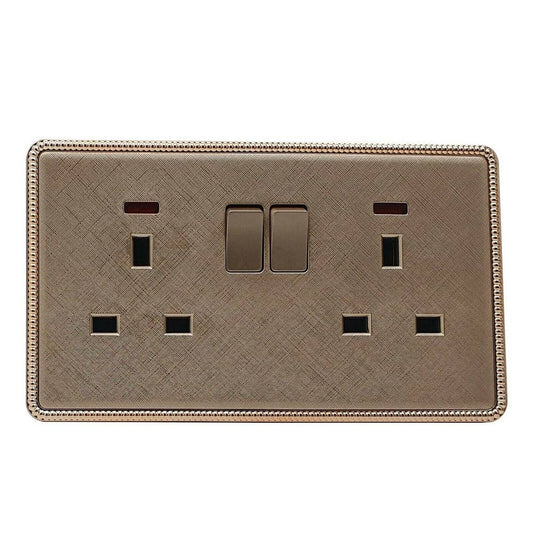 Screwless Textured Gold Light Switches & Socket: 2 Gang Socket