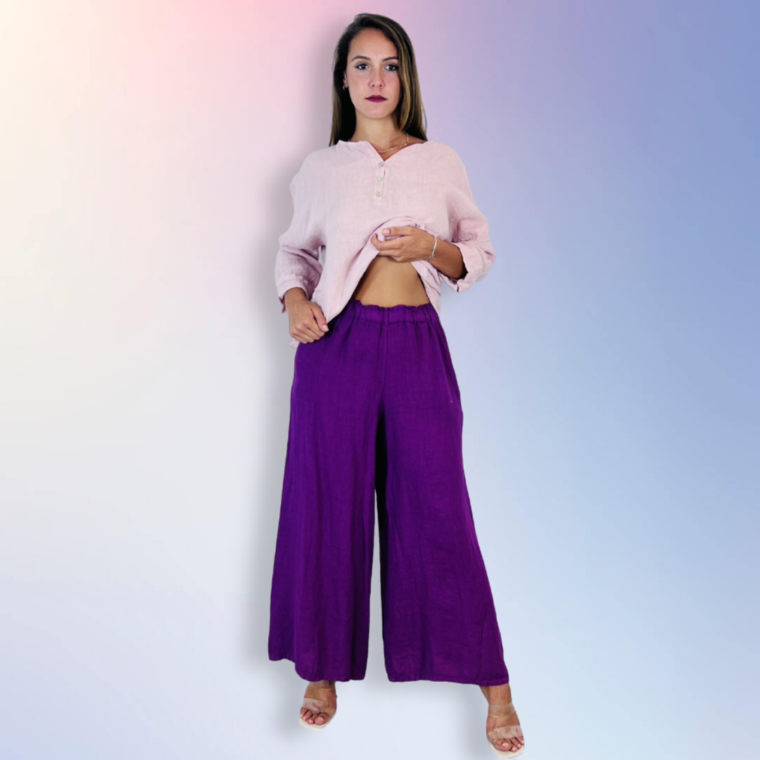 Ref-2342 100% LINEN PANTS: BLACK