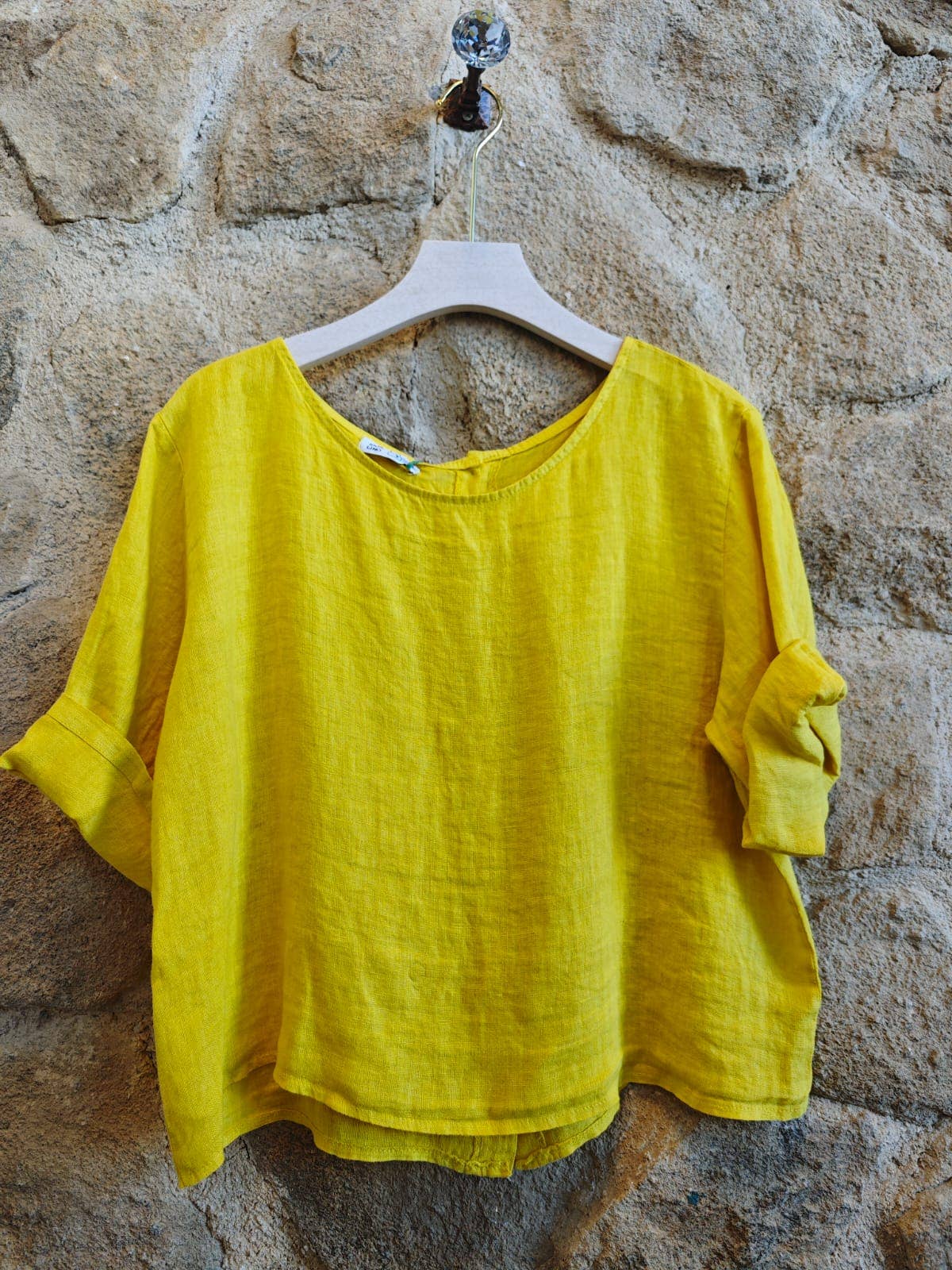 Ref-59076 BASIC CROP BLOUSE 100% LINEN: KHAKI
