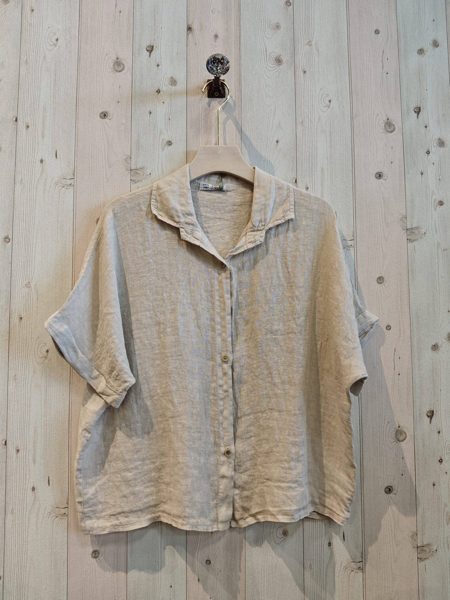 Ref-83531 100% LINEN SHORT-SLEEVE SHIRT: CAMEL