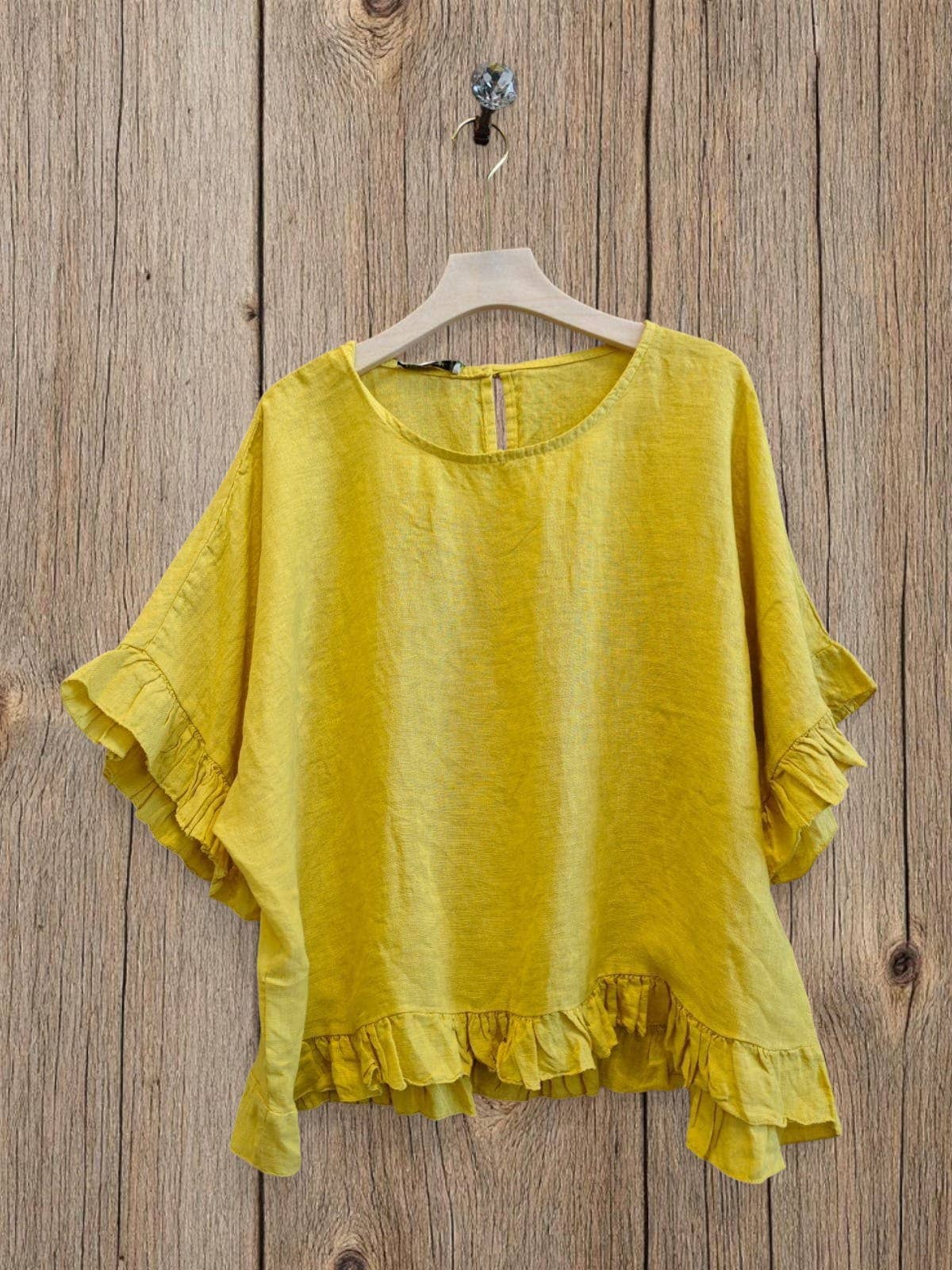 Ref-10740 RUFFLED BLOUSE 100% LINEN: BLANCO