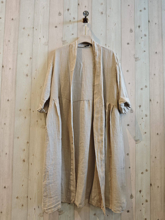 REF 17260 LONG CARDIGAN 100% LINEN: BEIGE