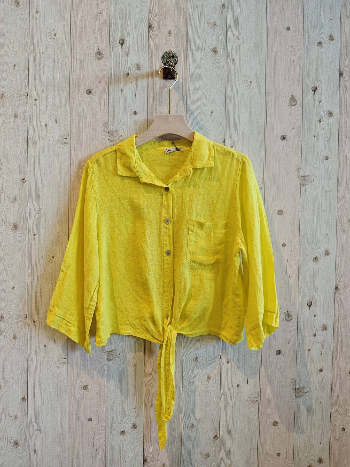 Ref-89166 SHIRT WITH BOW 100% LINEN: Black