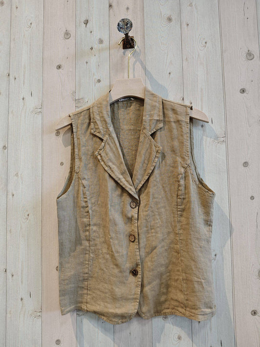 REF 17574 VEST SHIRT COLLAR 100% LINEN: CAMEL