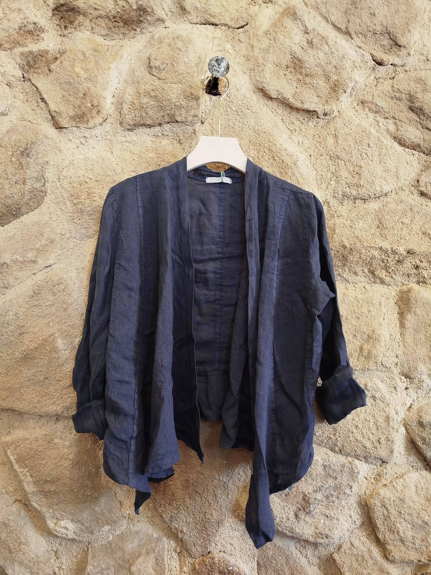 Ref-192 SHORT CARDIGAN 100% LINEN: Black