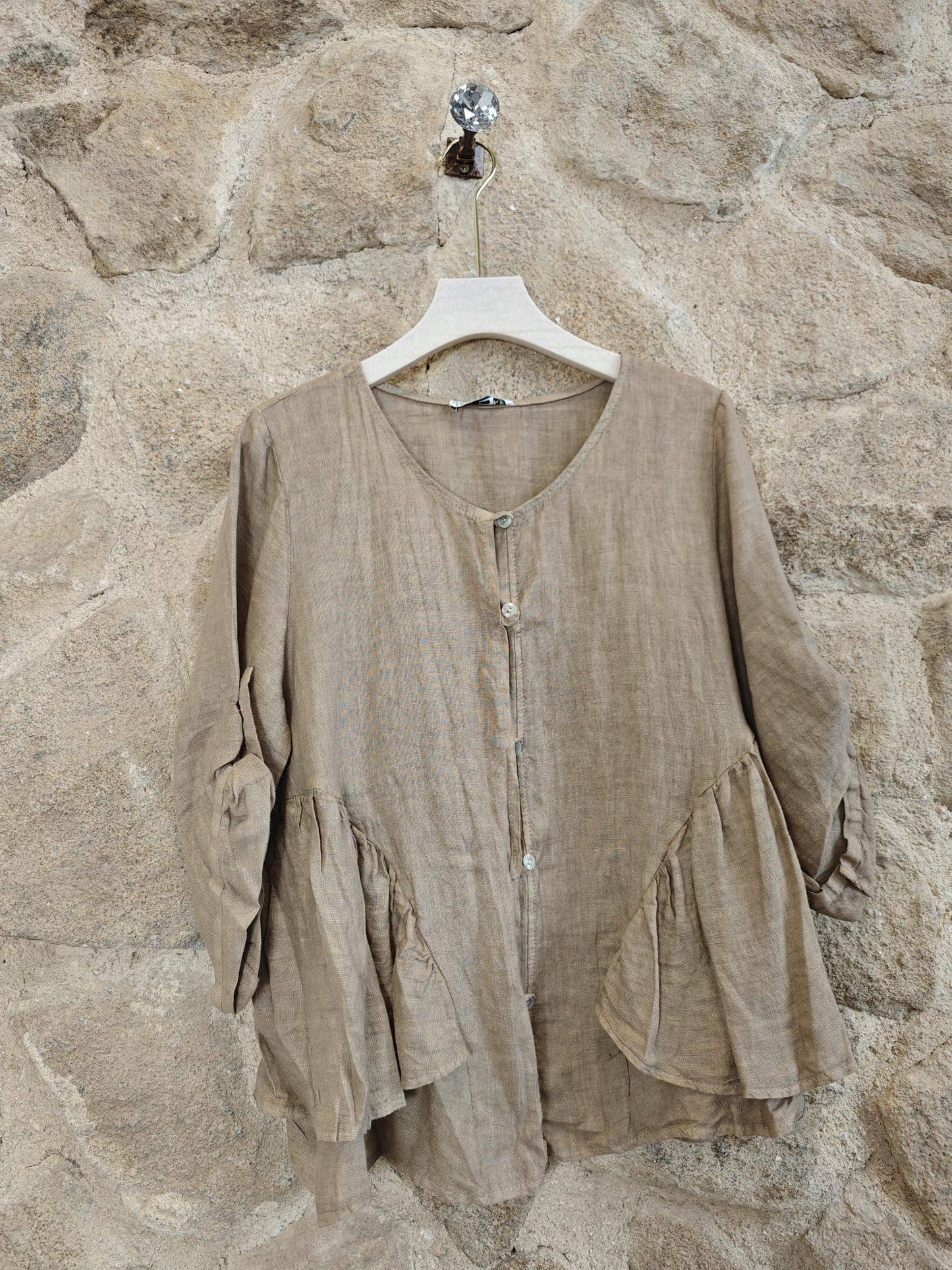 Ref-12232 RUFFLED BLOUSE 100% LINEN: Blank