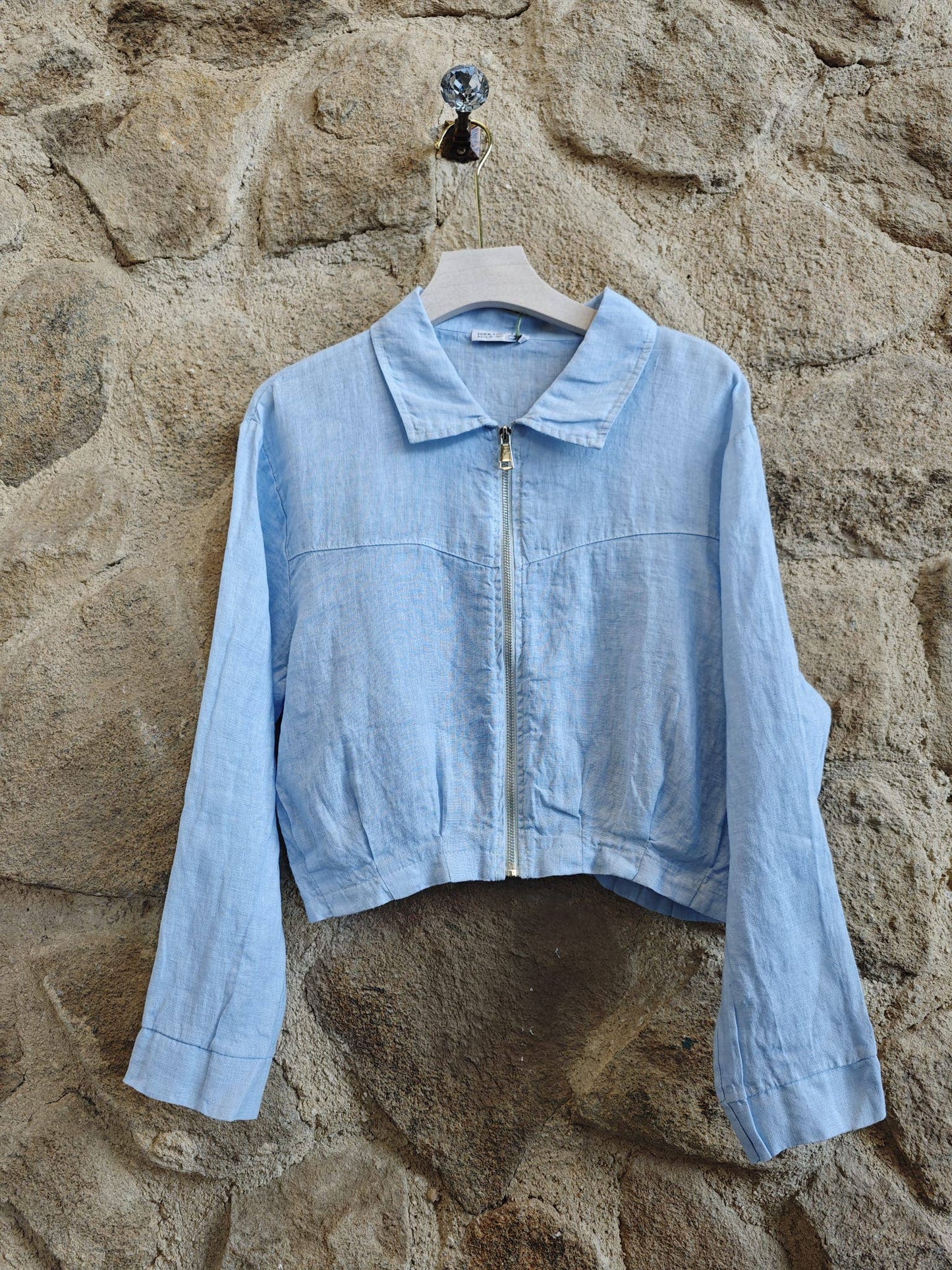 Ref-8369 ZIPPER BLOUSE 100% LINEN: Camel