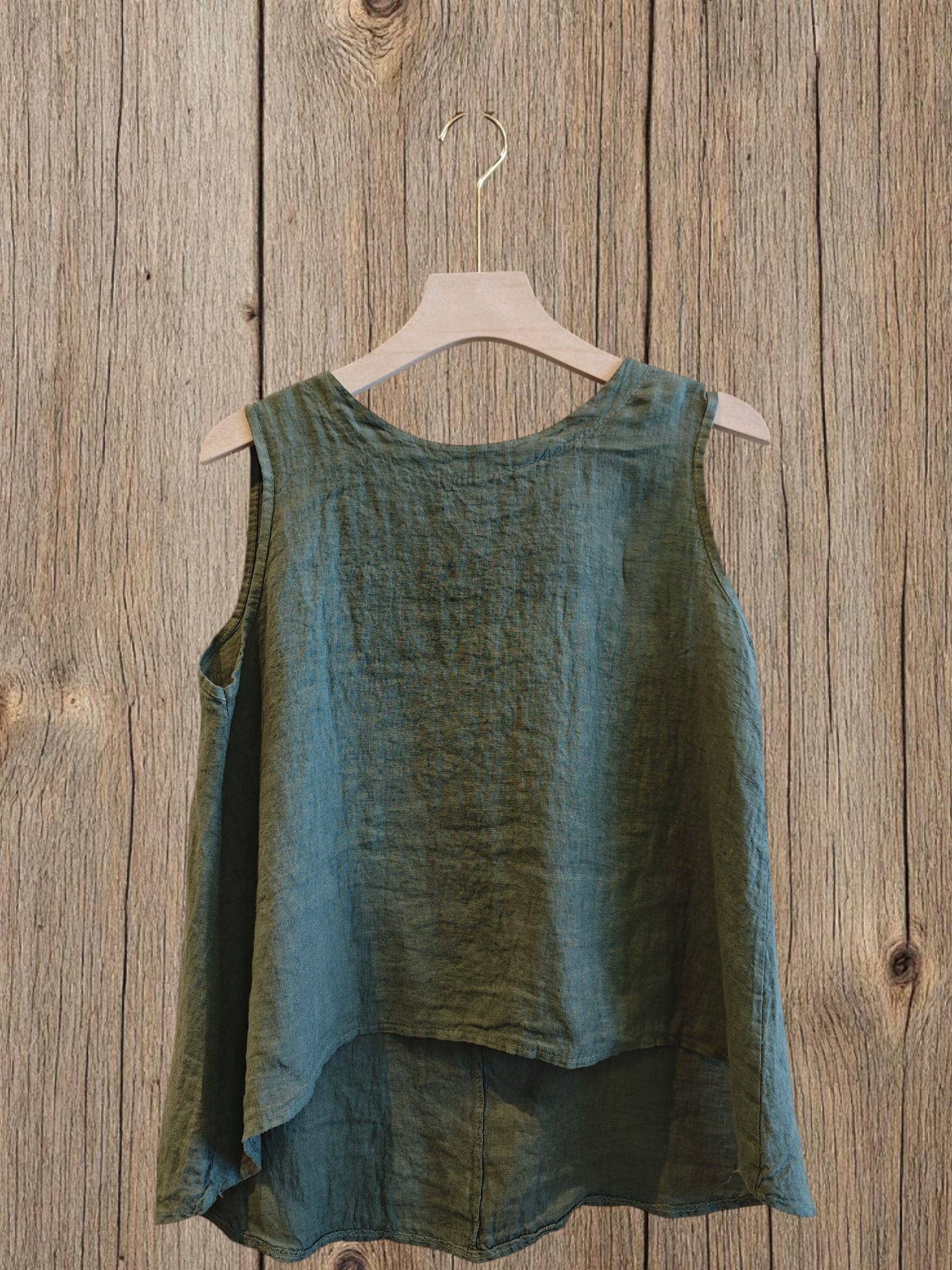 Ref-15763 100% LINEN SLEEVELESS T-SHIRT: Rose
