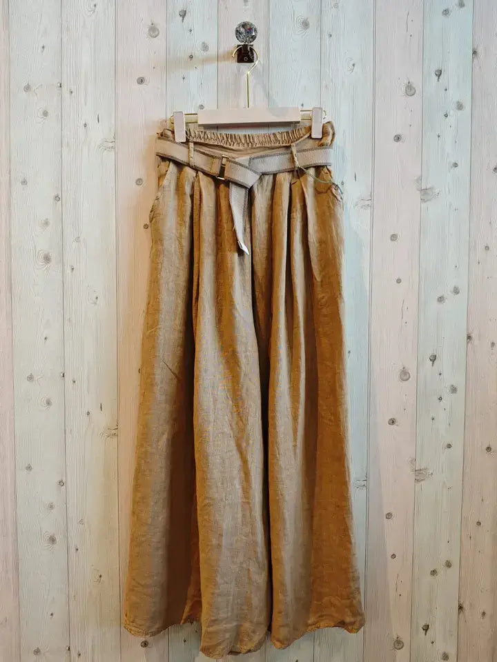 Ref-30522 WIDE-LEG PANTS 100% LINEN: Negro