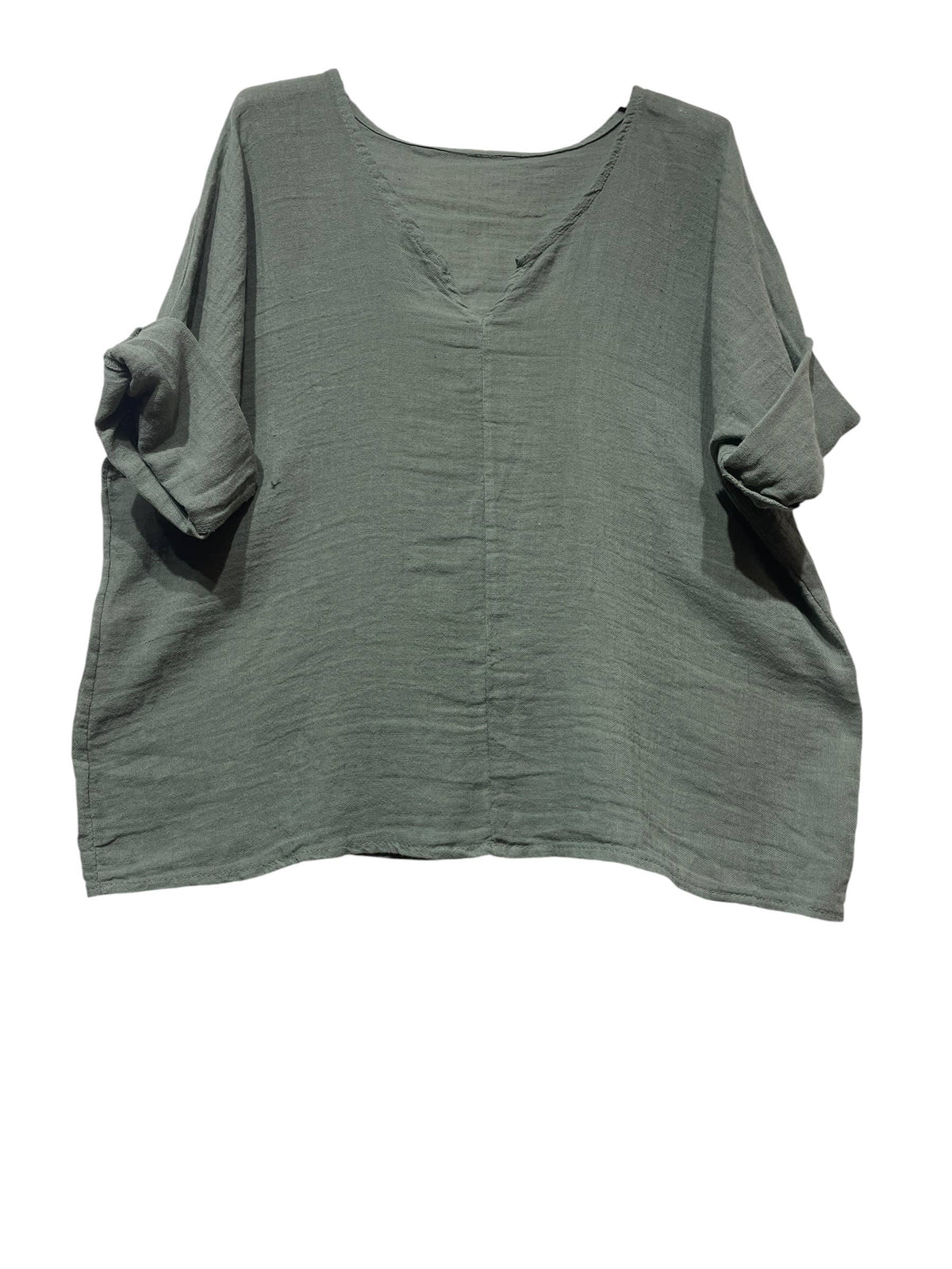 6551 CROP IN COTTON-LINEN V-NECK: MOLE