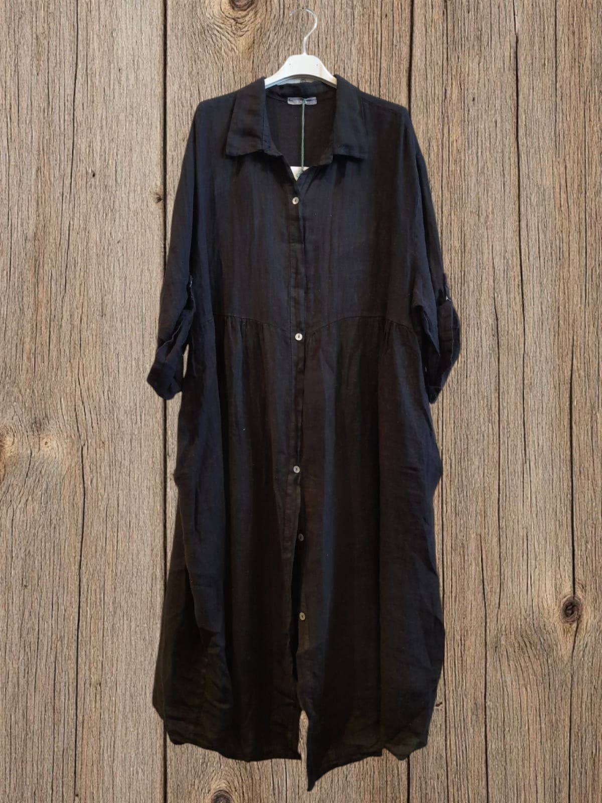 Ref-72064 LONG DRESS WITH WAIST SEAM 100% LINEN: BLANCO