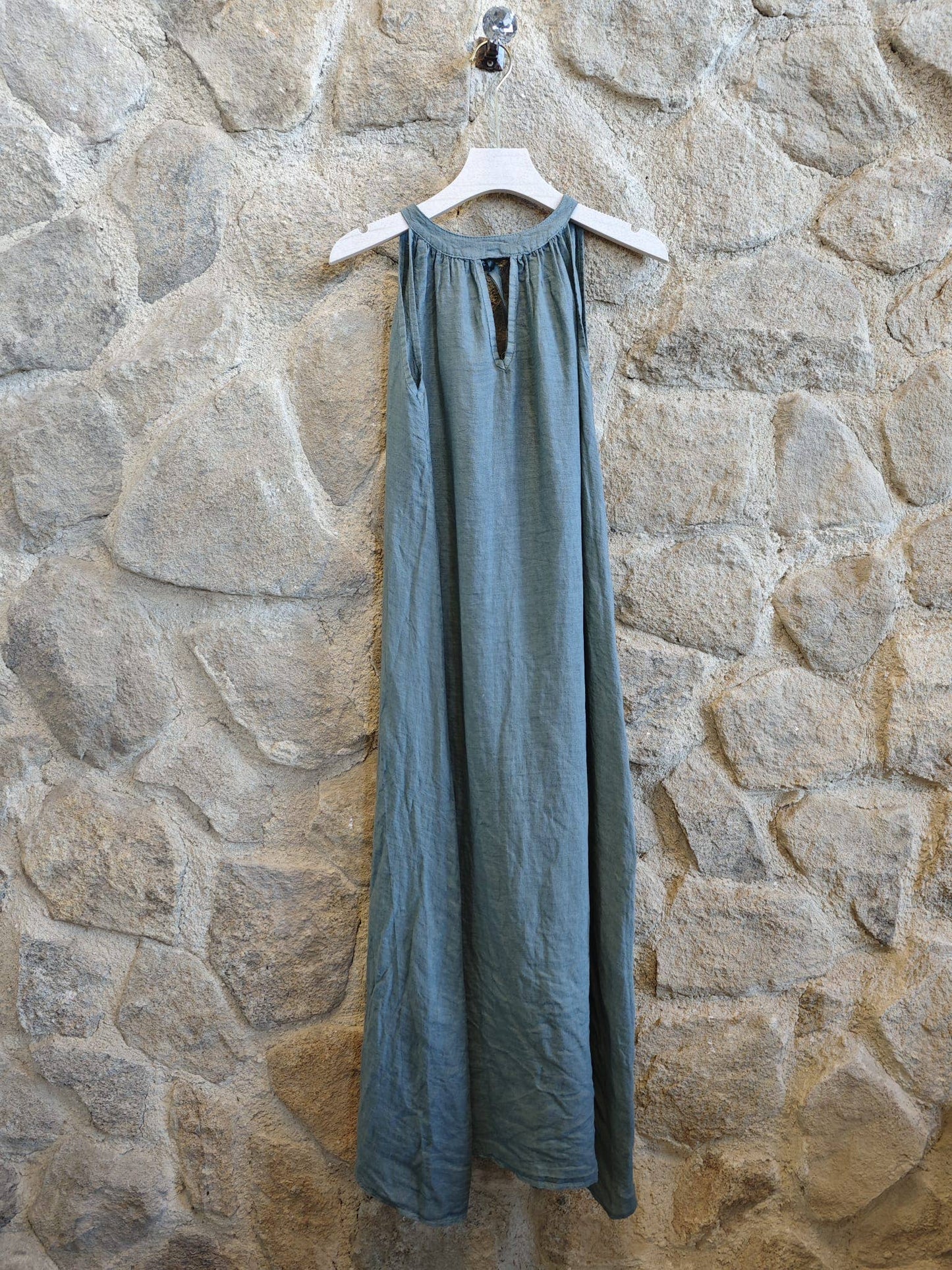 Ref-72330 DRESS WITH BACK BOW 100% LINEN: Caqui
