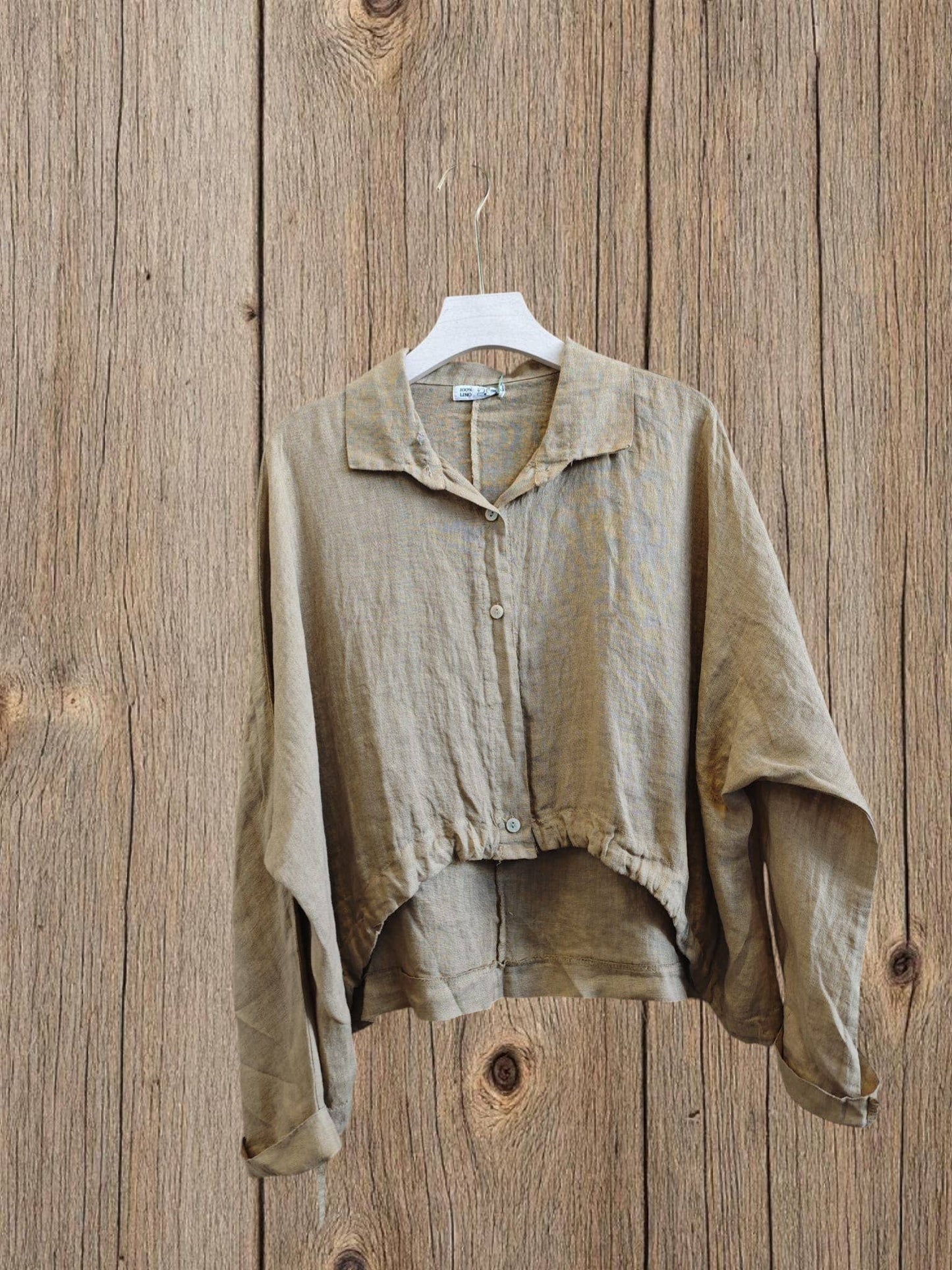 Ref-83790 SHORT BLOUSE 100% LINEN: Black