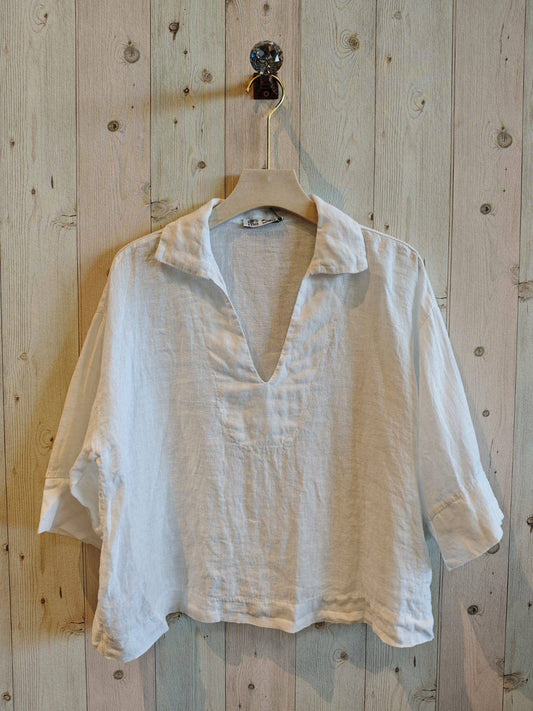 REF 12104 BLOUSE SHIRT COLLAR 100% LINEN: Blank
