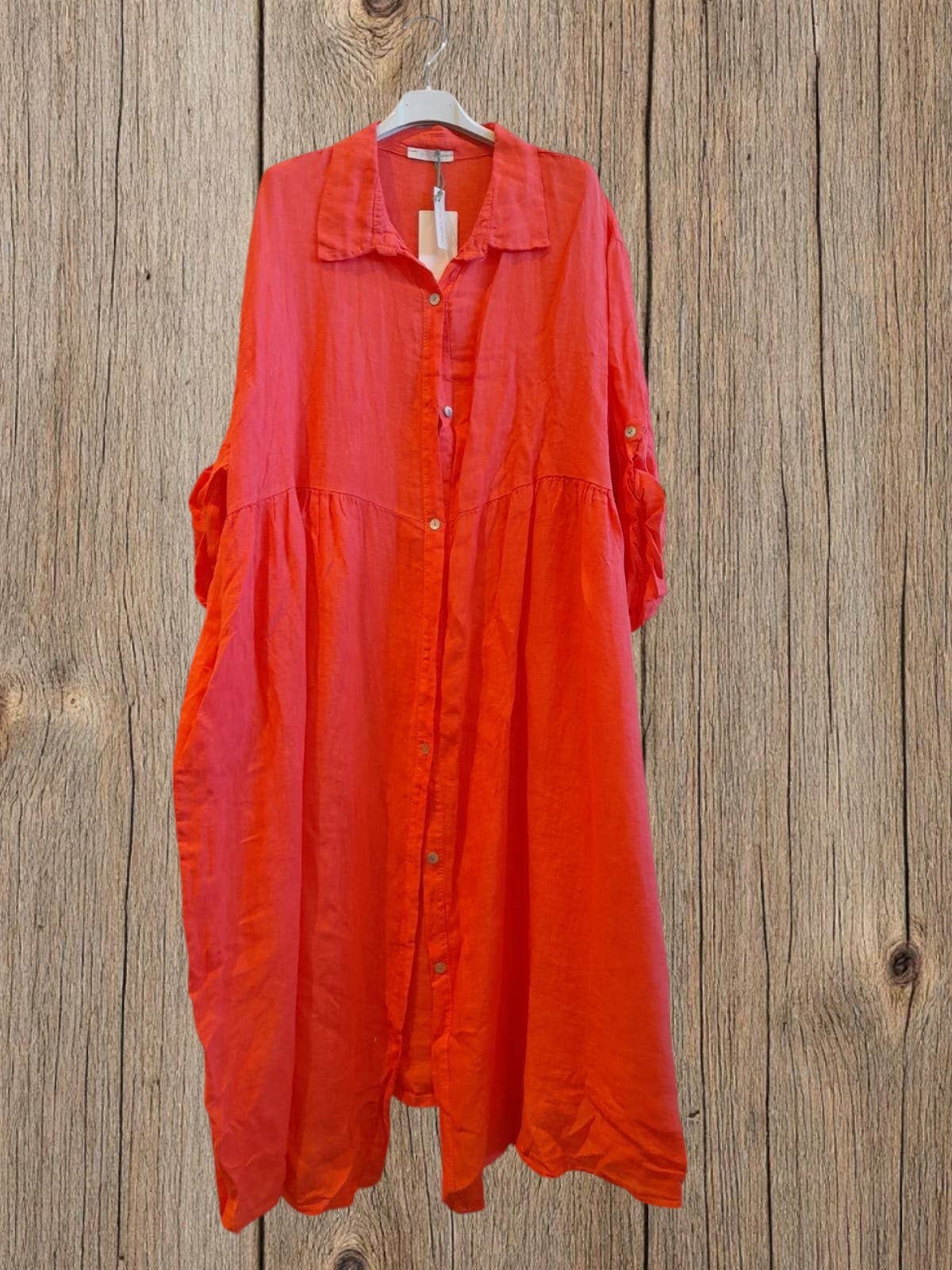 Ref-72064 LONG DRESS WITH WAIST SEAM 100% LINEN: BLANCO
