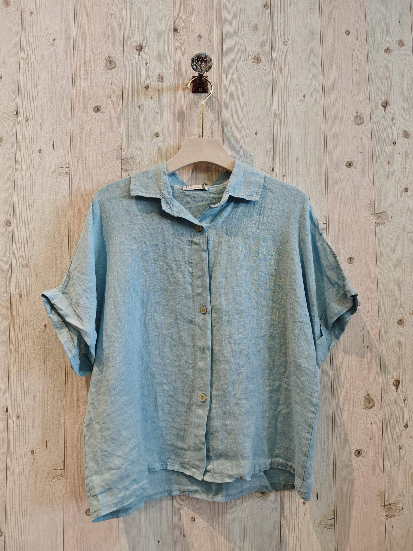 Ref-83531 100% LINEN SHORT-SLEEVE SHIRT: CAMEL