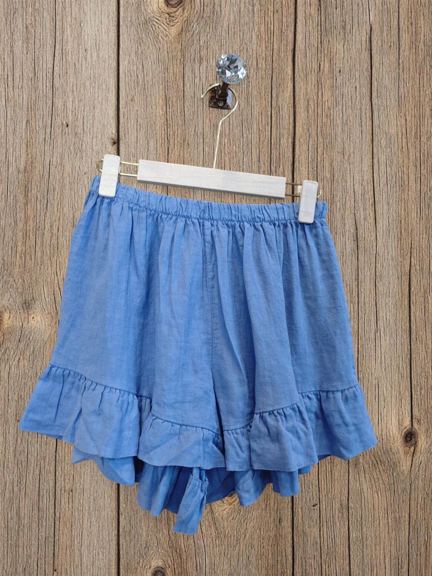Ref-6575 SHORT LINEN PANTS 100%: Blue