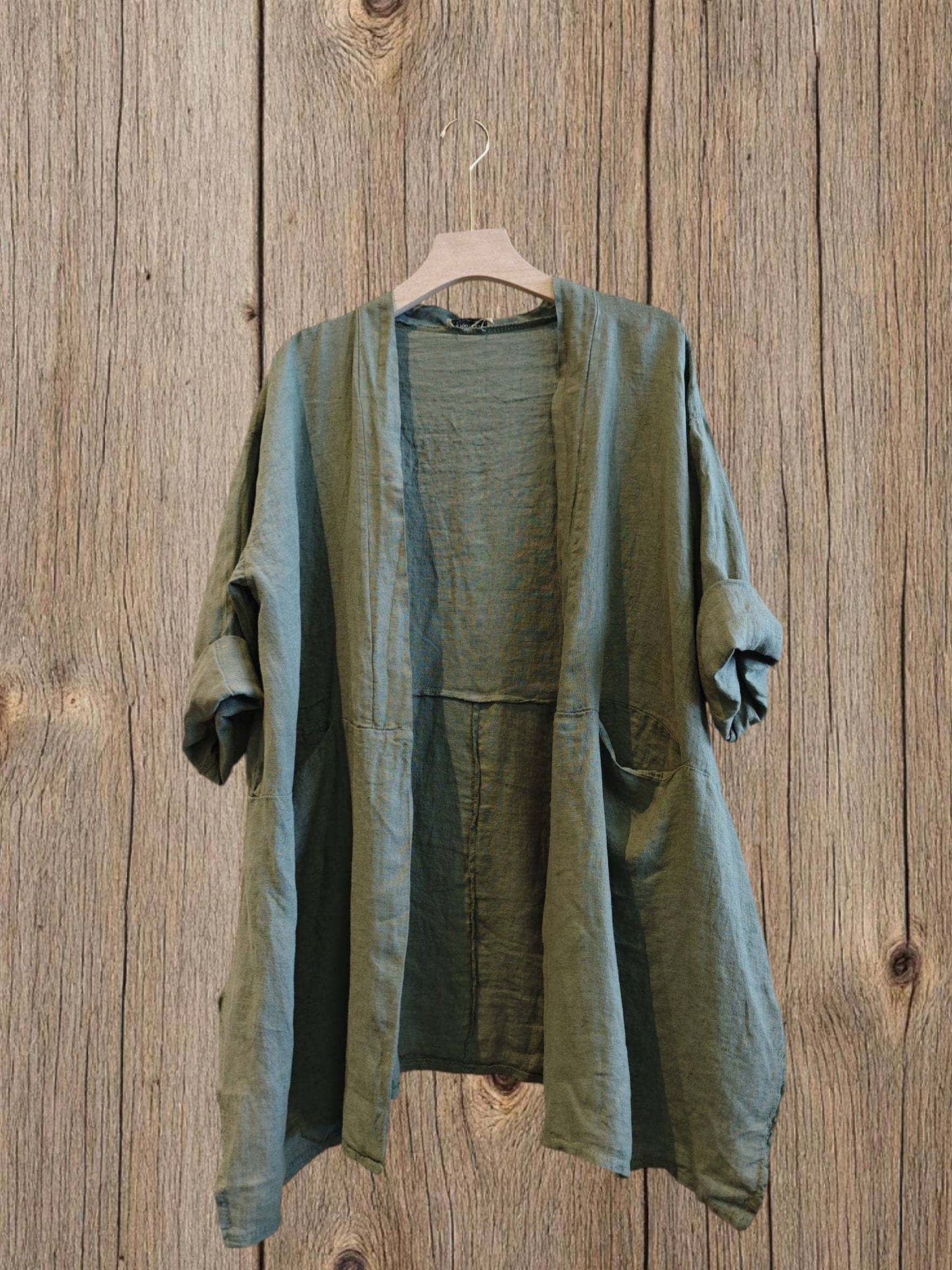 Ref-13617 CARDIGAN 100% LINEN: PISTACHIO