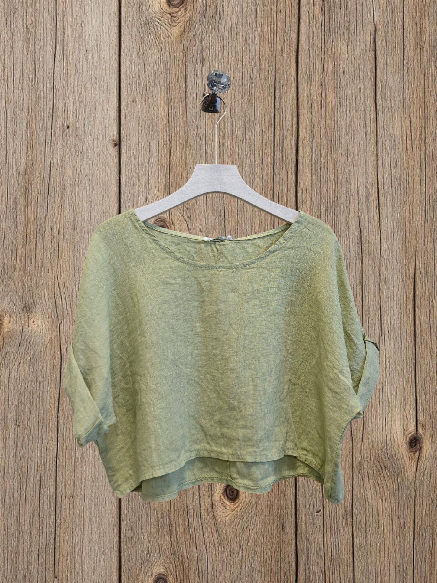 Ref-11918 SHORT LINEN BLOUSE 100%: Pistachio