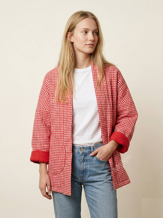 Vichy Quilted Kimono Jacket @5230_VeMVichy: Red