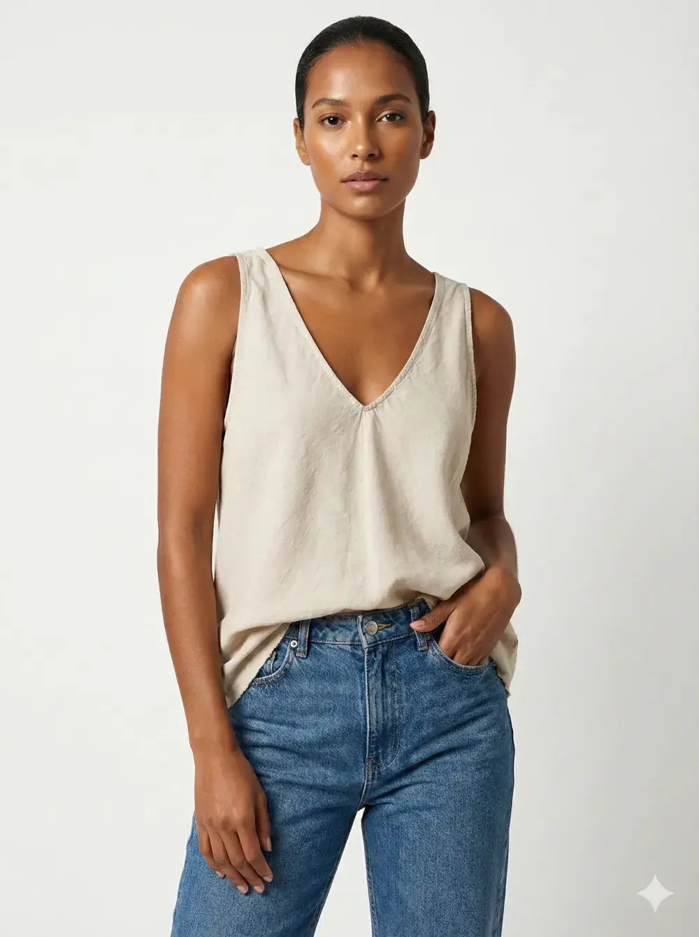 Basic Linen Tank Top @37252_DebLin: Camel