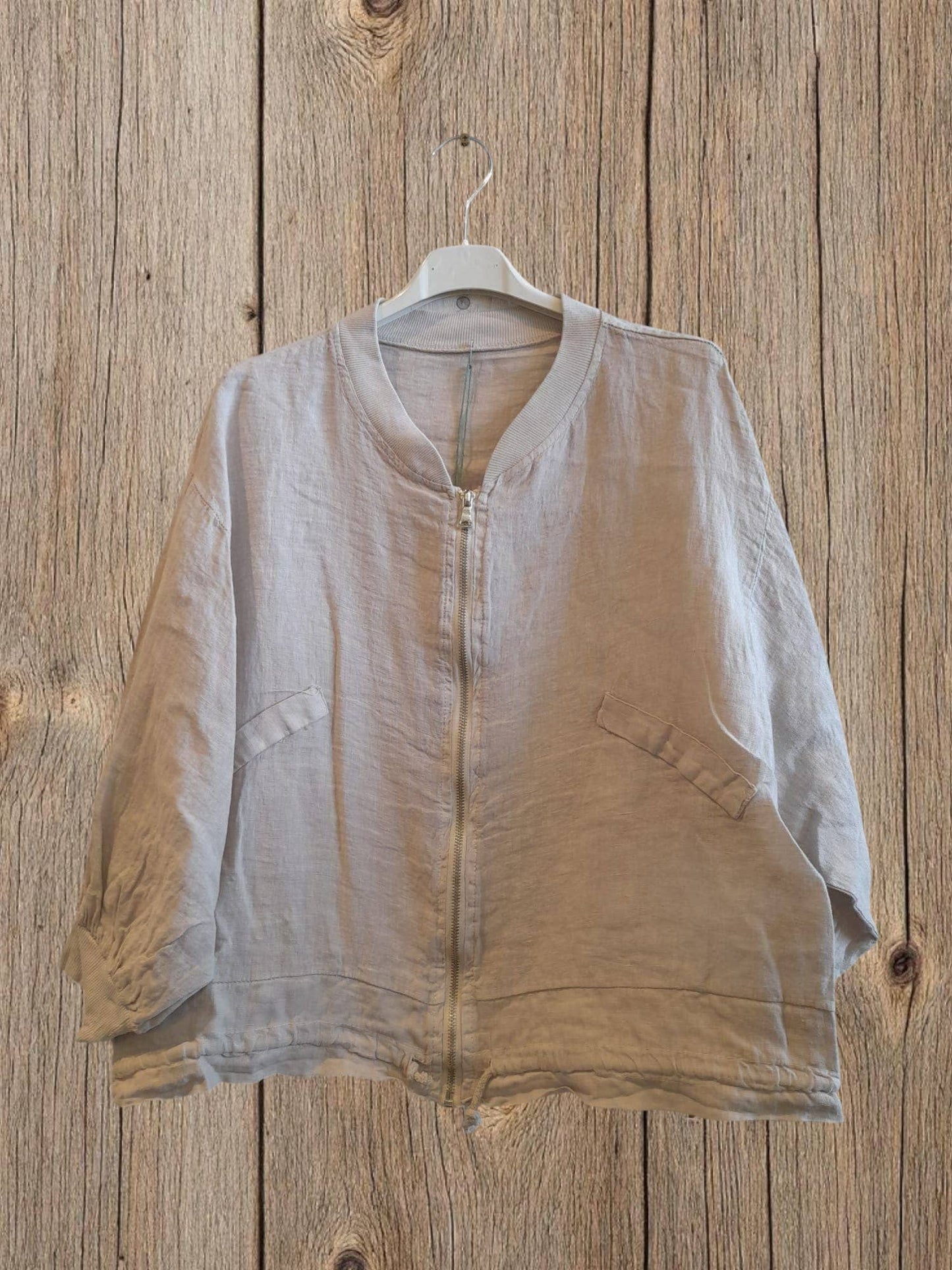 Ref-17422 100% LINEN BOMBER: ROJO VIVO