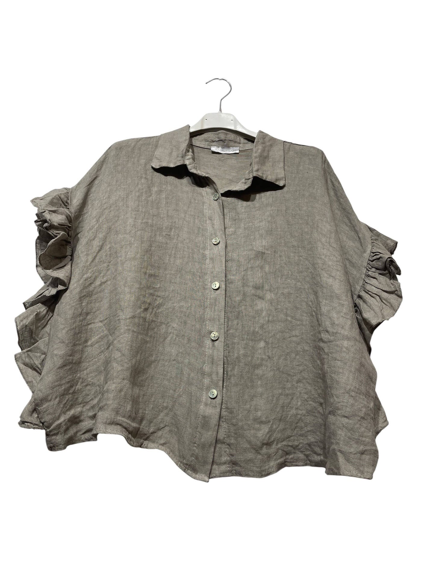11402B  LINEN SHIRT WITH SIDE RUFFLES: Bordeaux