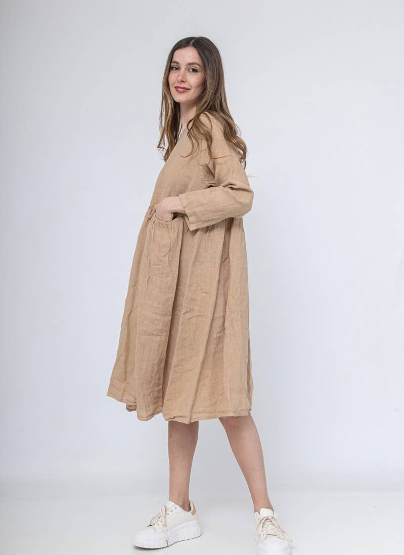 3127 LINEN DRESS SPRING SUMMER CLOTHING PLUS SIZE: Noir