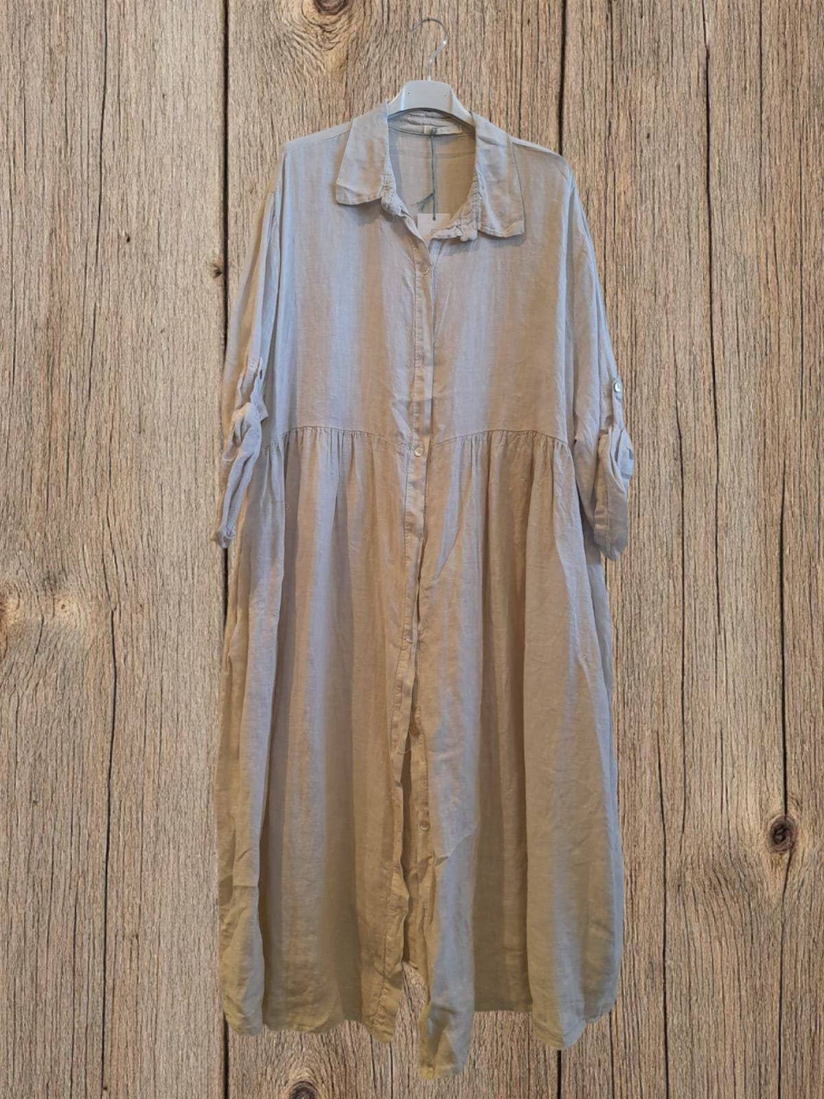 Ref-72064 LONG DRESS WITH WAIST SEAM 100% LINEN: BLANCO