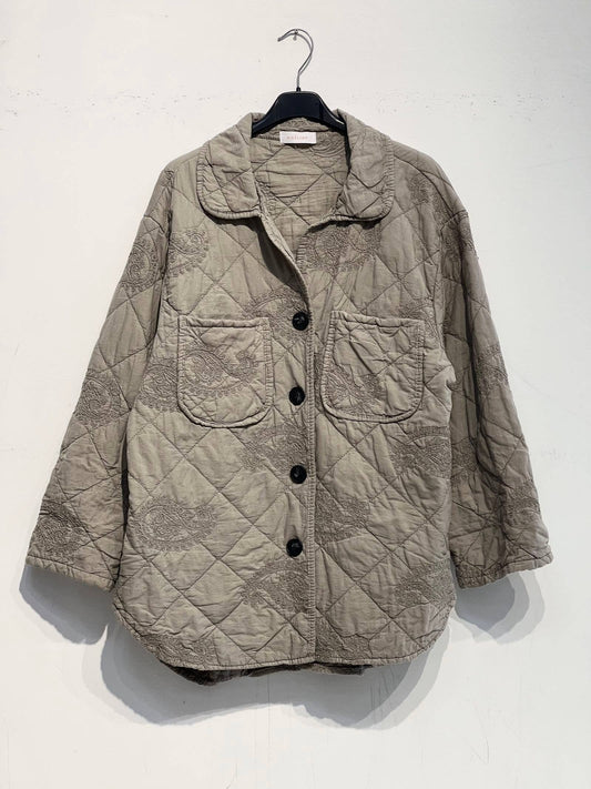 Embroidered quilted jacket 2444: Taupe