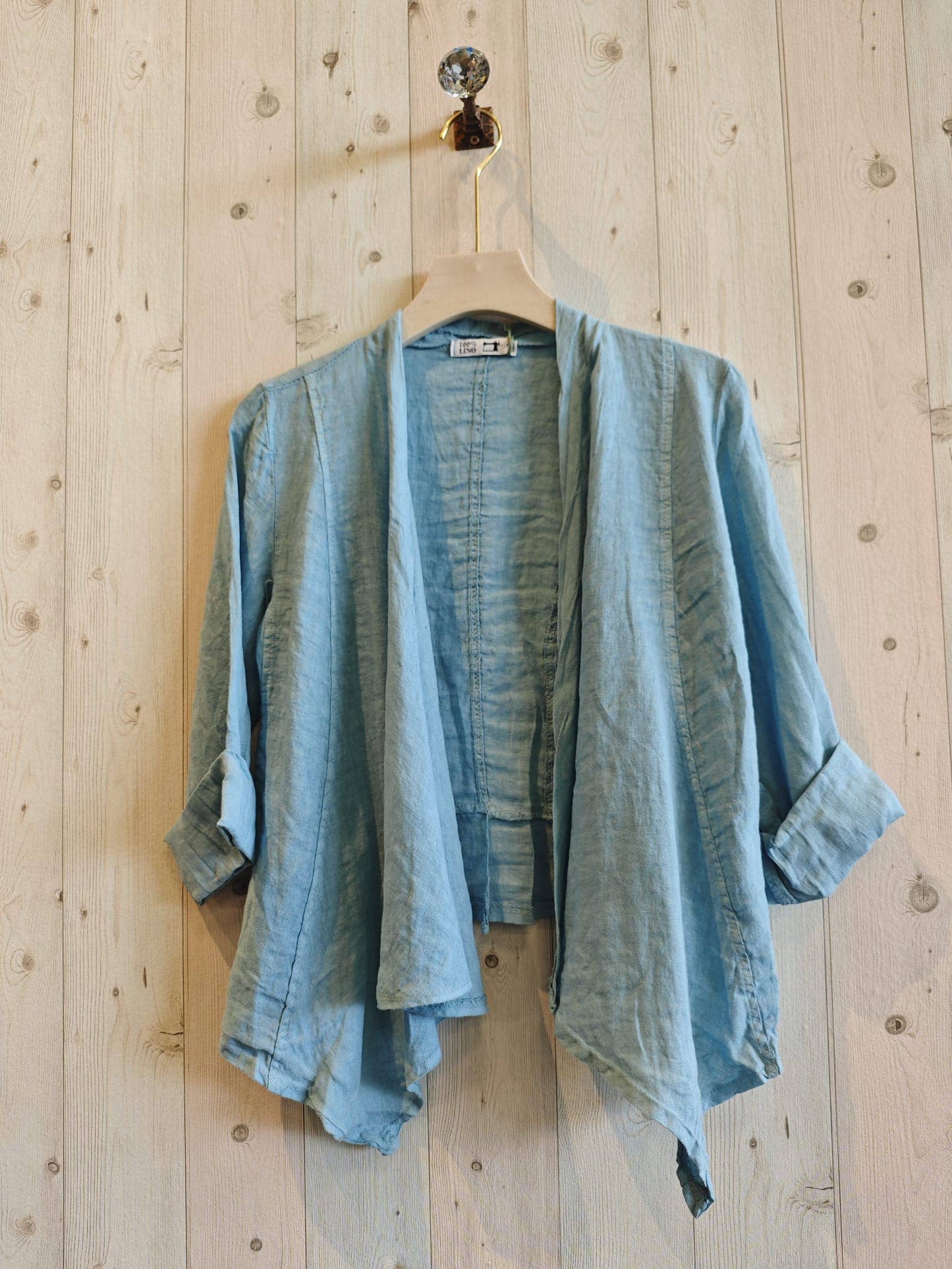 Ref-192 SHORT CARDIGAN 100% LINEN: Black