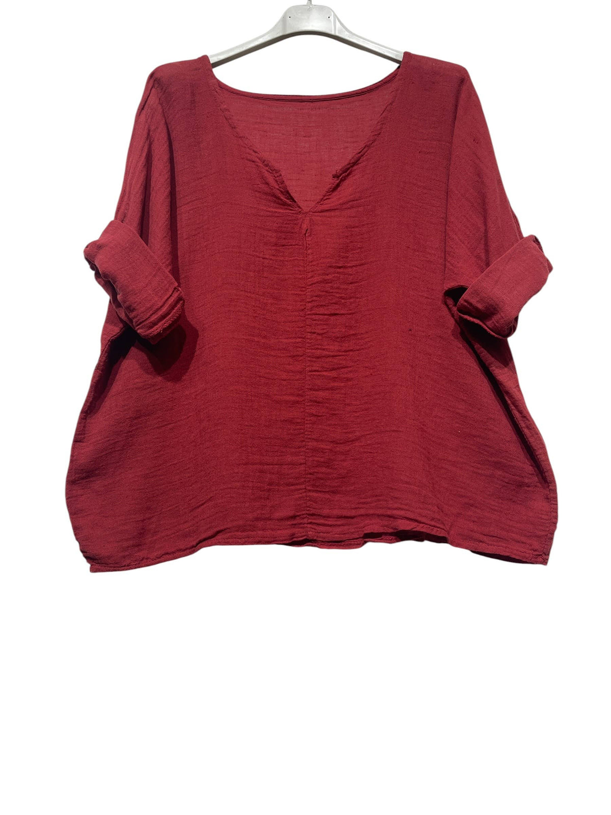 6551 CROP IN COTTON-LINEN V-NECK: BEIGE