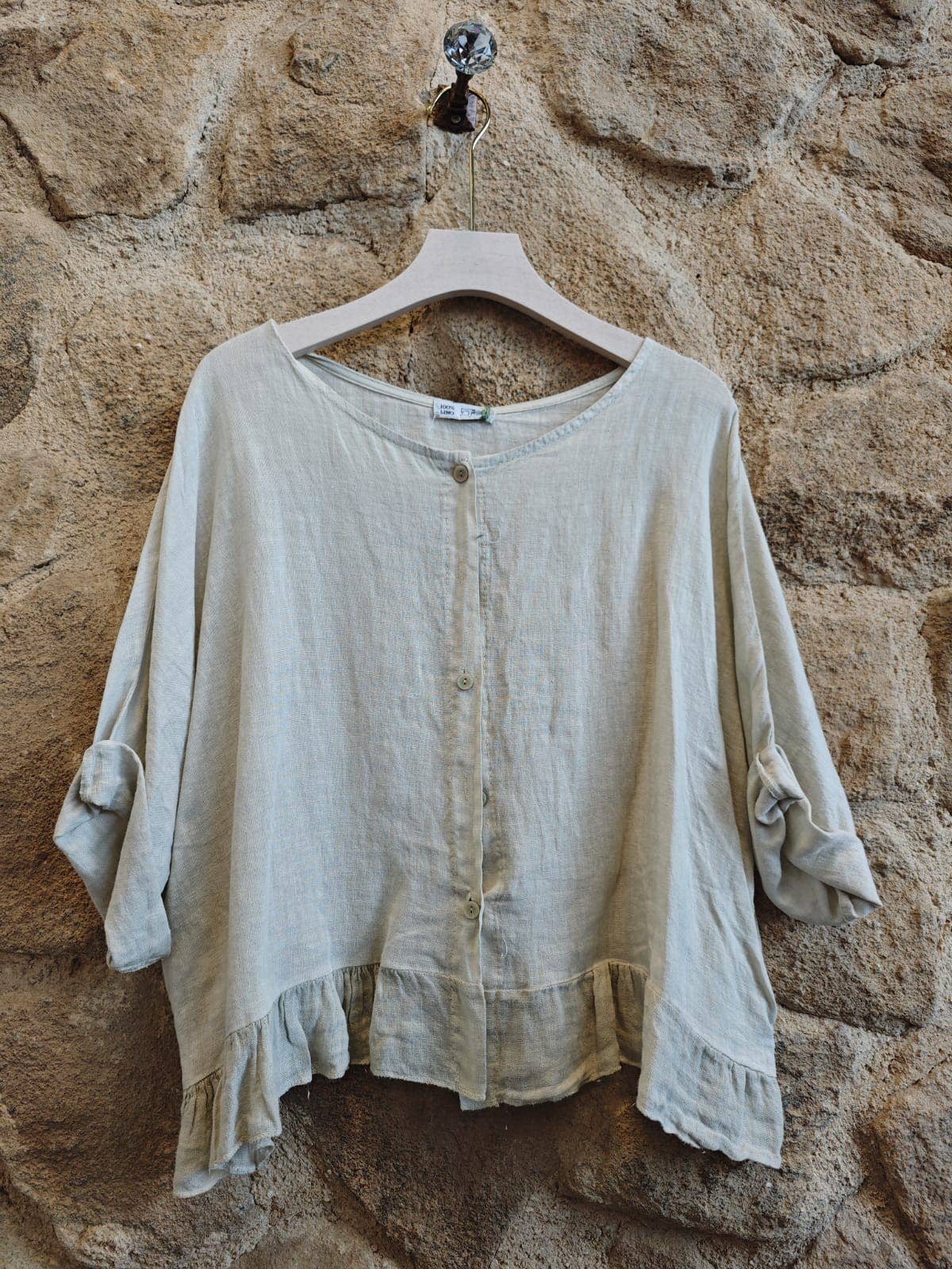 Ref-764 BASIC SHORT BLOUSE 100% LINEN: Beige