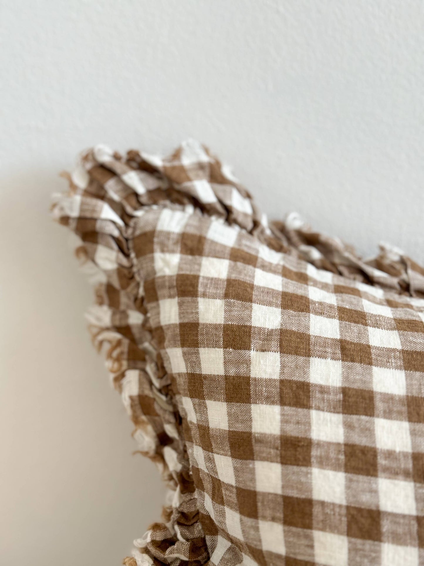 Hallie Ruffled Linen Cushion Cover 50x30 – Brown Gingham