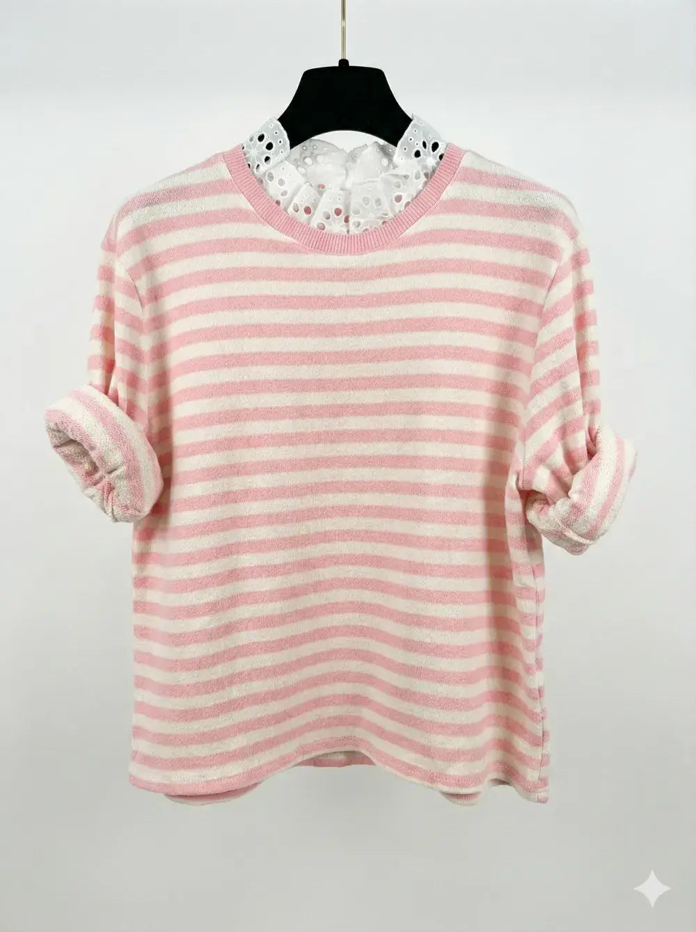 Top with English Embroidery Collar: Navy