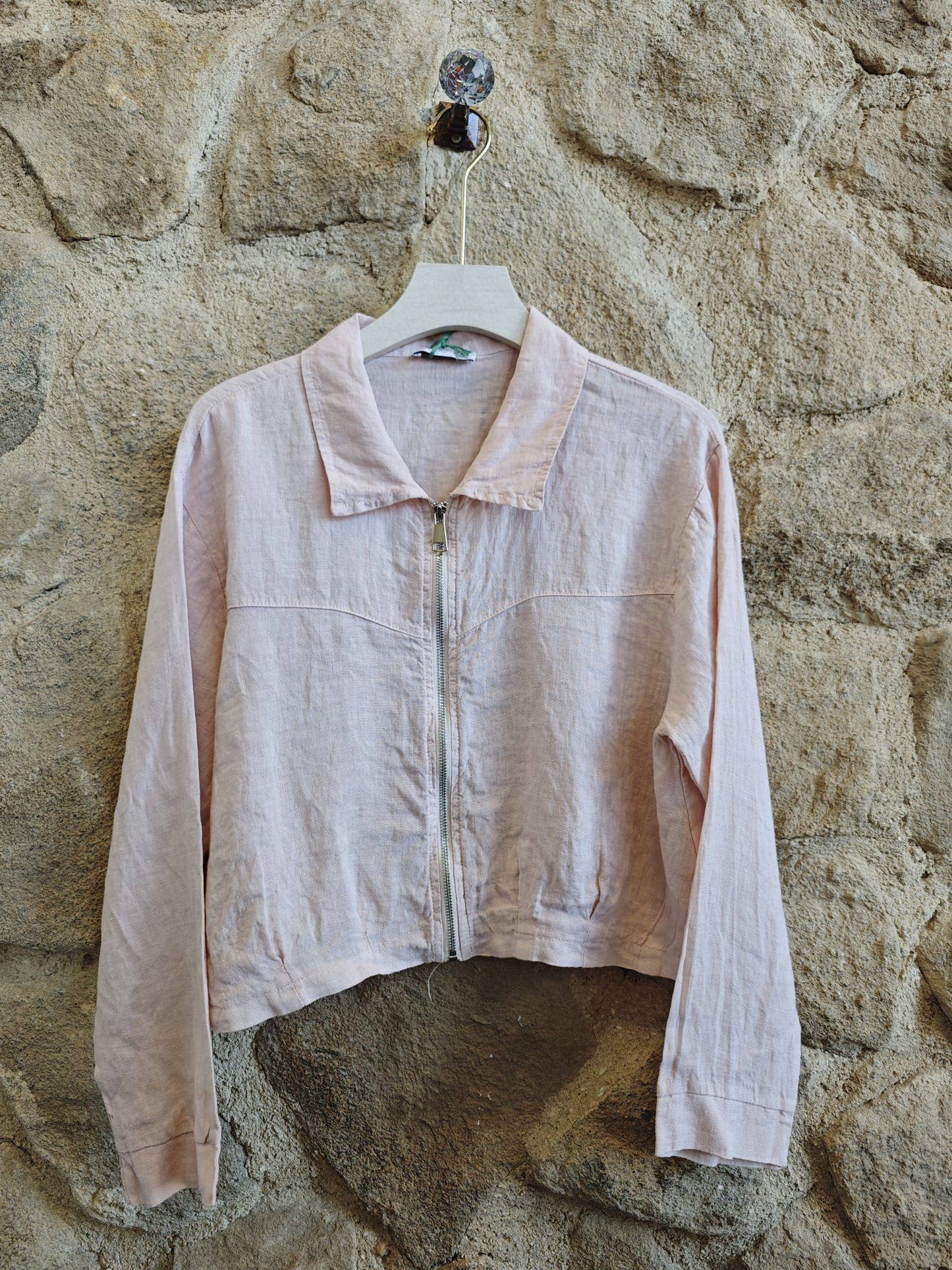 Ref-8369 ZIPPER BLOUSE 100% LINEN: Camel