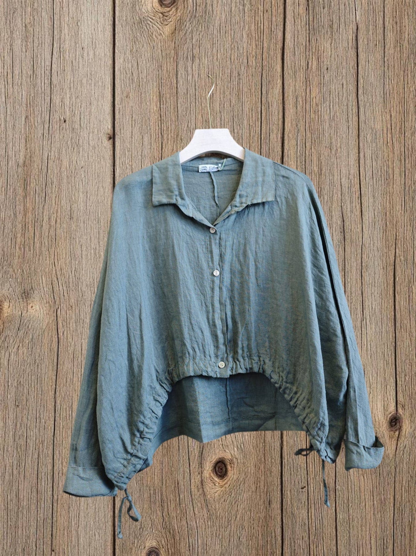 Ref-83790 SHORT BLOUSE 100% LINEN: Black